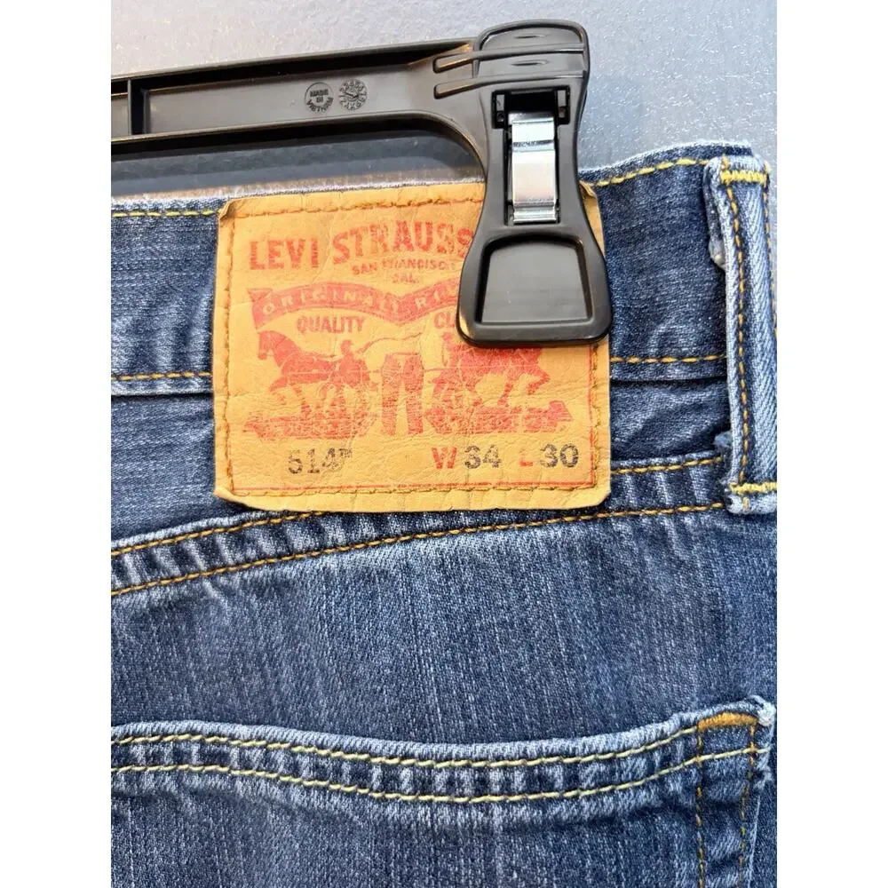 Levis 514 Jeans Mens 34x30 Slim Straight Cotton Blue Denim Pants